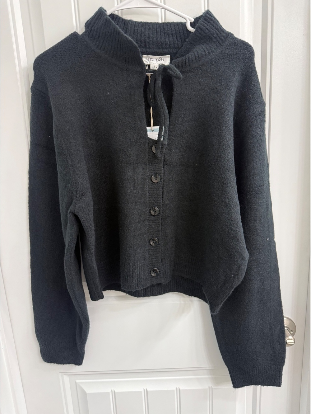 Tulip B Black Button-Up Knit Cardigan Sweater, Size Medium - Picture 2 of 6